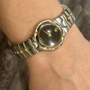 Movado Sports Edition Black Dial Silver and Gold Watch
